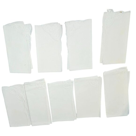 8 Vintage Napkins Linen White Lace Embroidered Floral Corners 15x15" - Picture 1 of 7